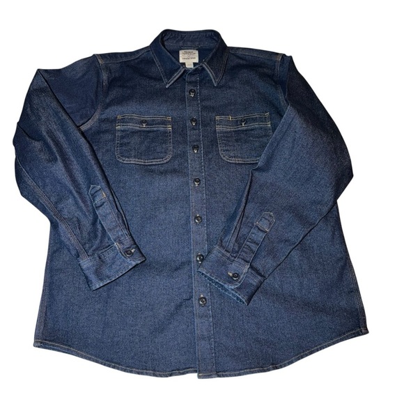 Lands End Blake Shelton Denim Shirt Size Large 42-44 Cotton Heavy Denim Blue - Picture 2 of 5
